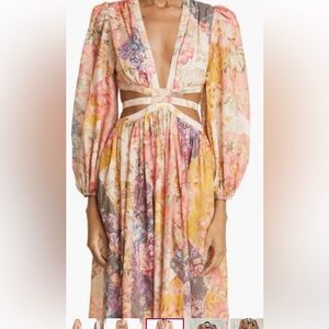 Zimmermann Floral Print Long Sleeve Cutout Cotton Dress